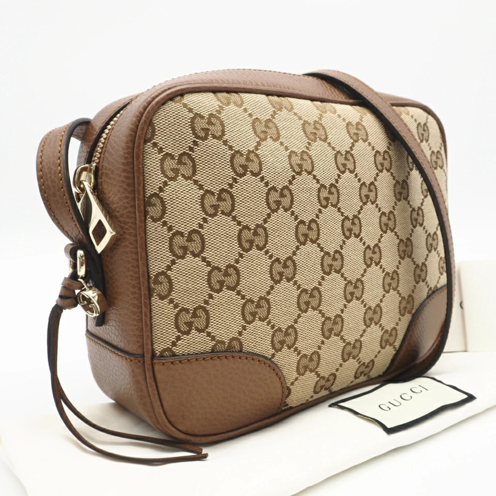 Gucci Abbey GG Canvas Leather Shoulder Bag Tan Brown